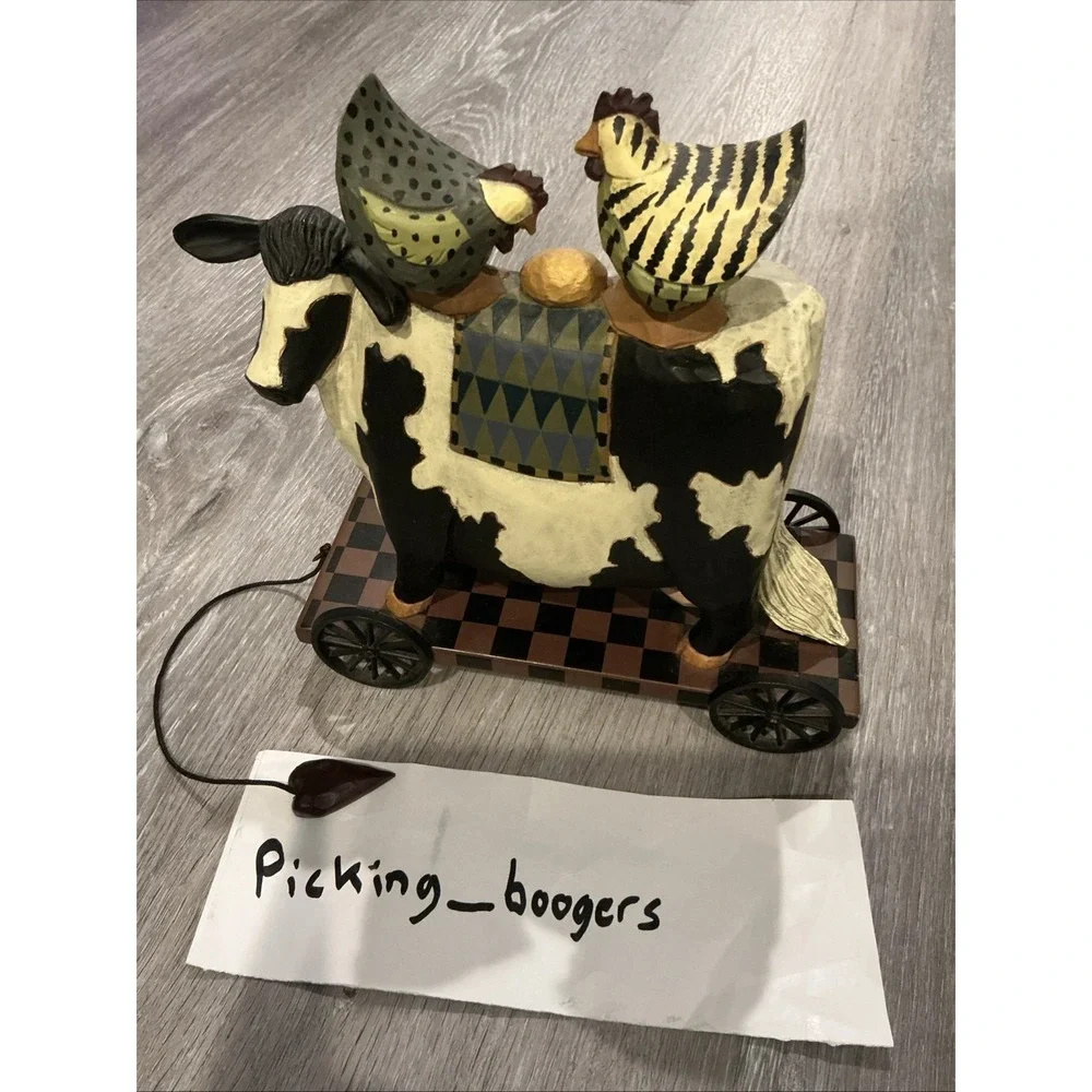 Williraye Studio WW1427 Cow Pull Toy w/Chickens & Golden Egg Decor